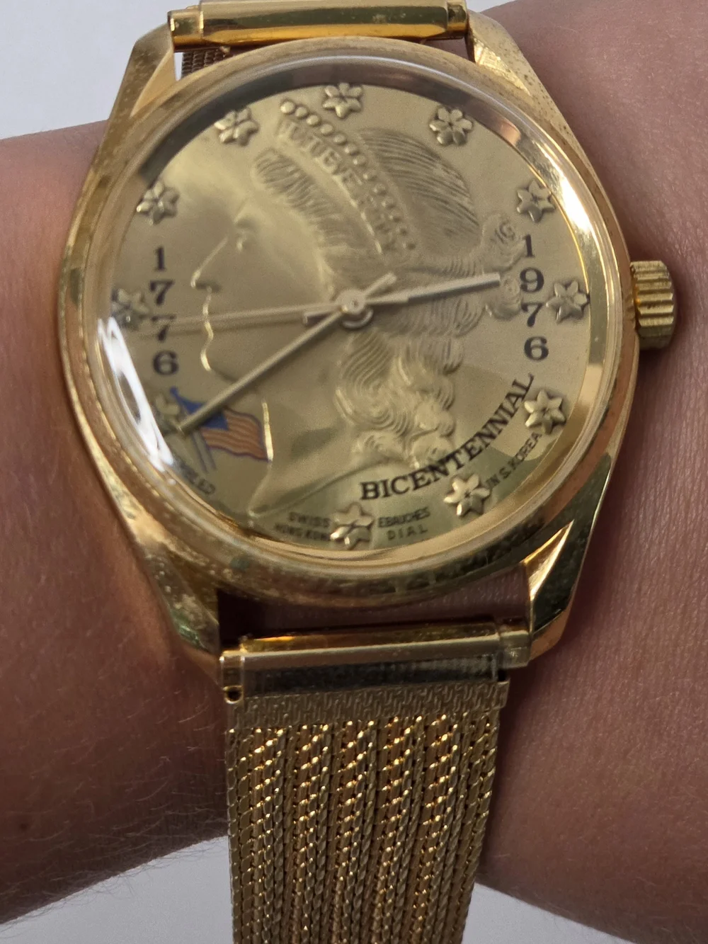 Gold Bicentennial Men’s Dress Watch with Gold Mesh Bracelet